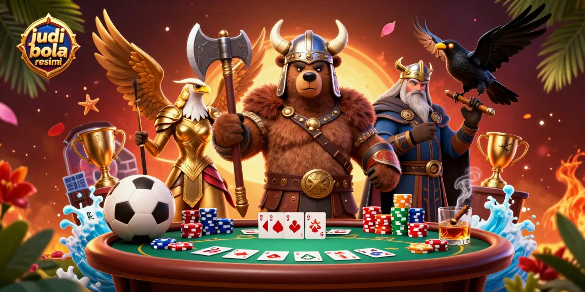 Experience intense action with judi bola resmi betting featuring Viking bear, Valkyrie eagle, and dynamic sports elements.