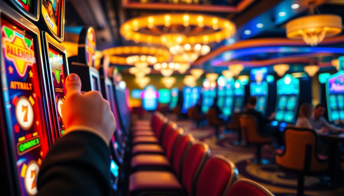 Experience the thrill at a Non gamstop Casino Uk with players amidst lively slot machines.
