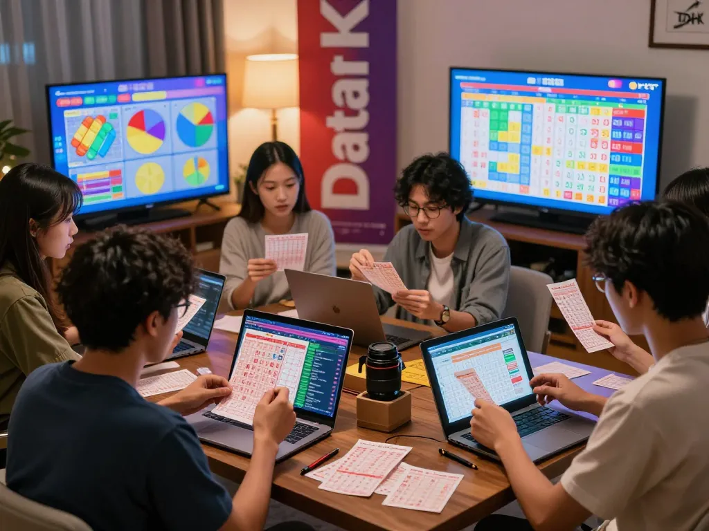 Players analyzing Data HK lottery results in an engaging living room setting during a lottery night.