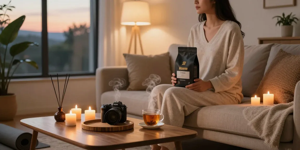 Relaxation scene with Bizarro 10 GRAM Bag, aromatic candles, and soft lighting.