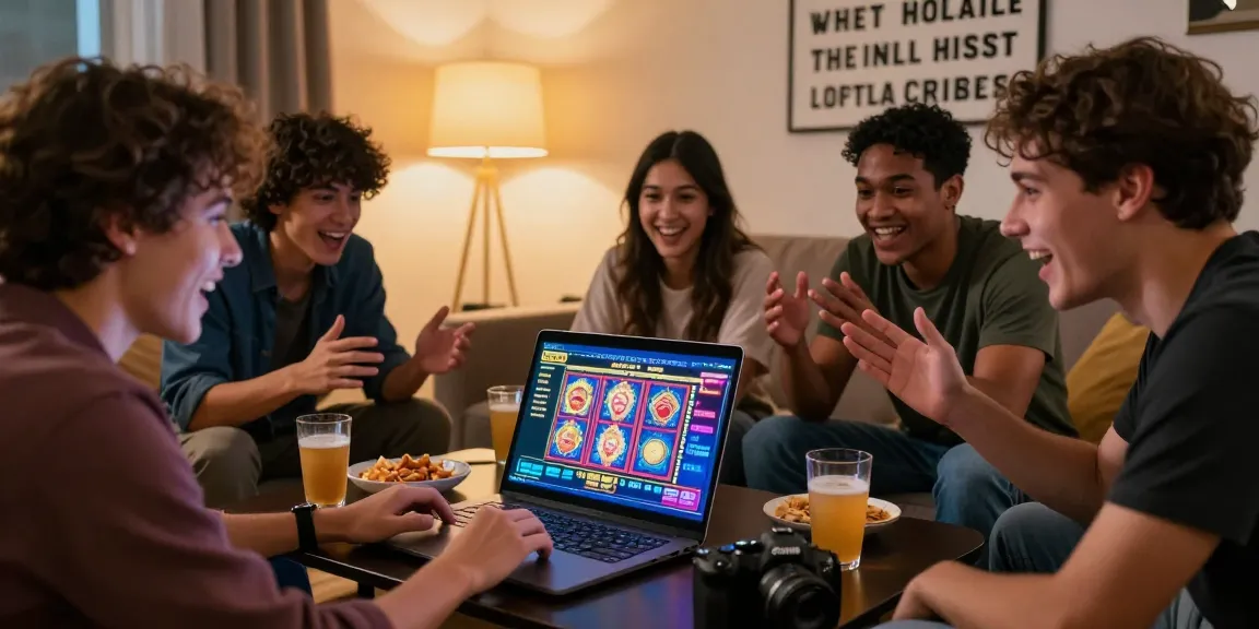 Friends enjoying online gaming experience showcasing slot modal 5k excitement in a cozy living room.