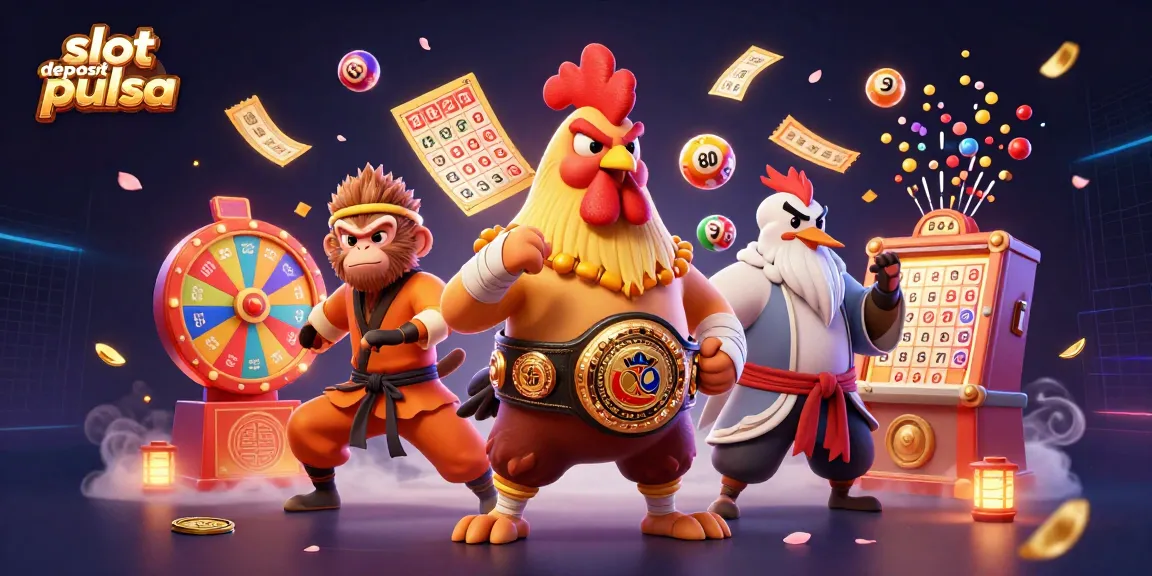 Menggali kesenangan dalam slot deposit pulsa dengan ayam Muay Thai, monyet Shaolin, dan burung bangau di tengah suasana kasino yang meriah.