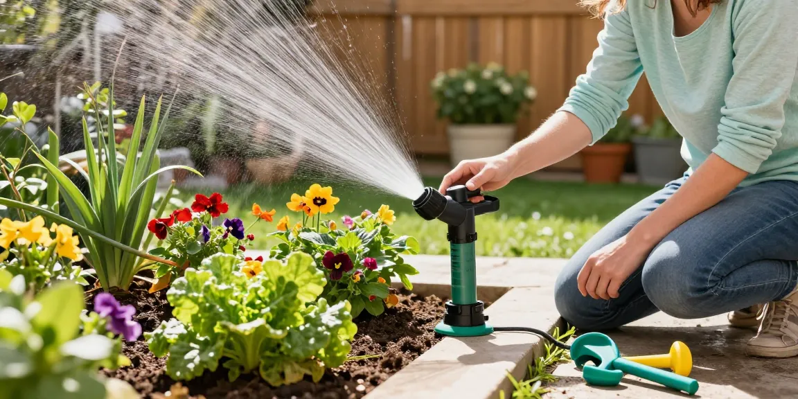 Using rainpoint sprinkler timer in a flourishing garden to automate watering.
