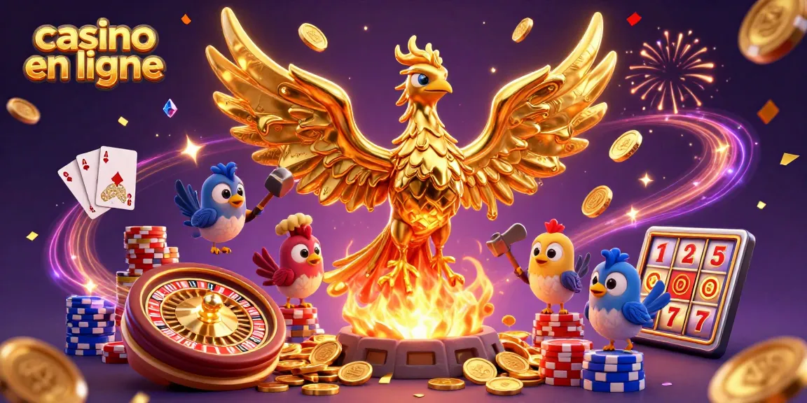 Casino en ligne : illustration d'un phoenix doré avec des pièces volant autour