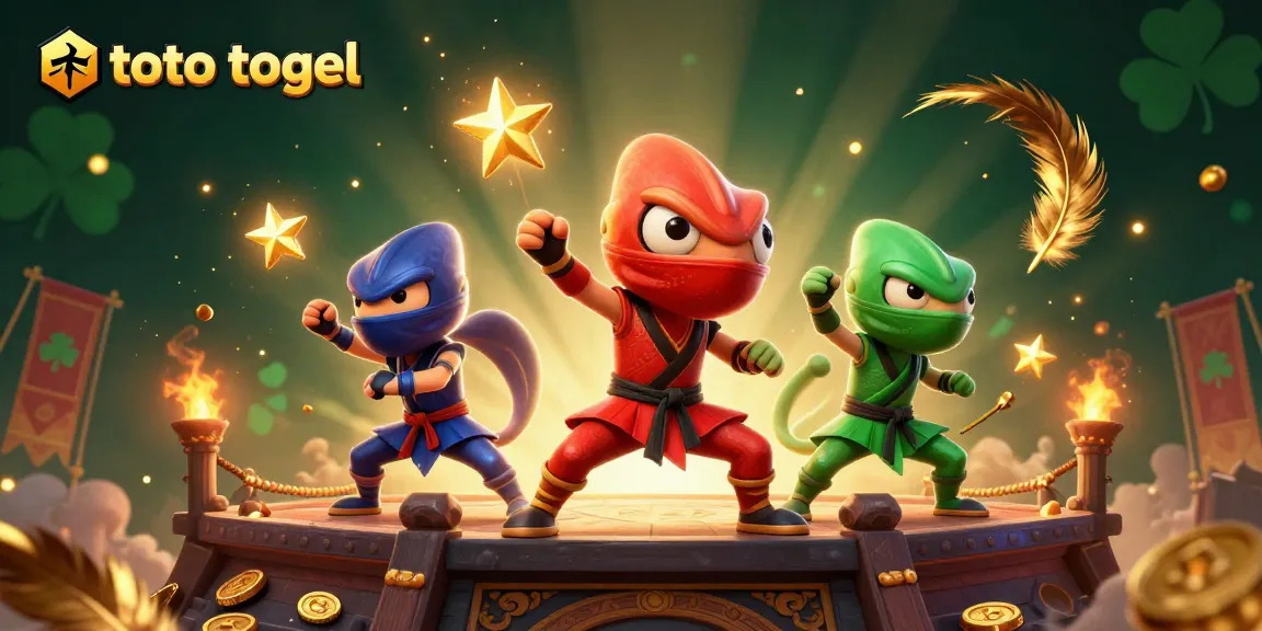 Experience thrilling action with toto togel as chameleon ninjas synchronize their skills amidst a vibrant backdrop.