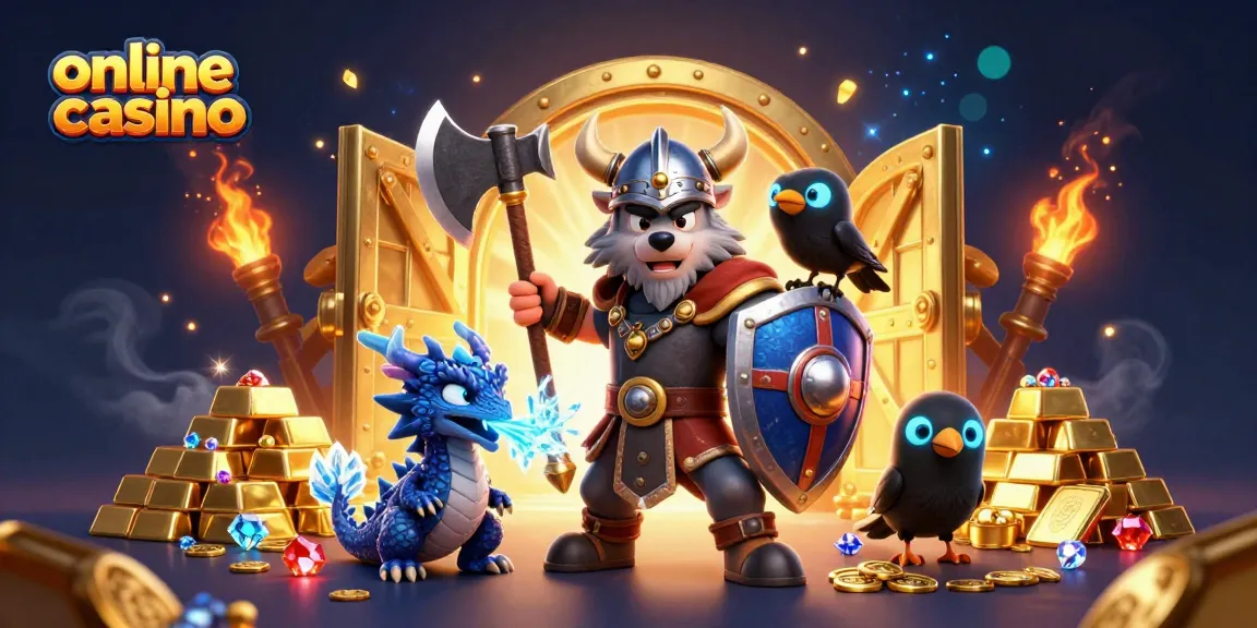 Experience thrilling adventures at an online casino with a Viking wolf warrior and fierce dragon in action.