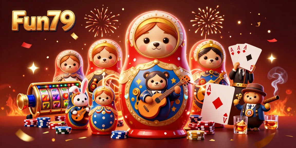 Experience excitement with Fun79’s rich casino scene showcasing thrilling jackpots and vibrant 3D characters.