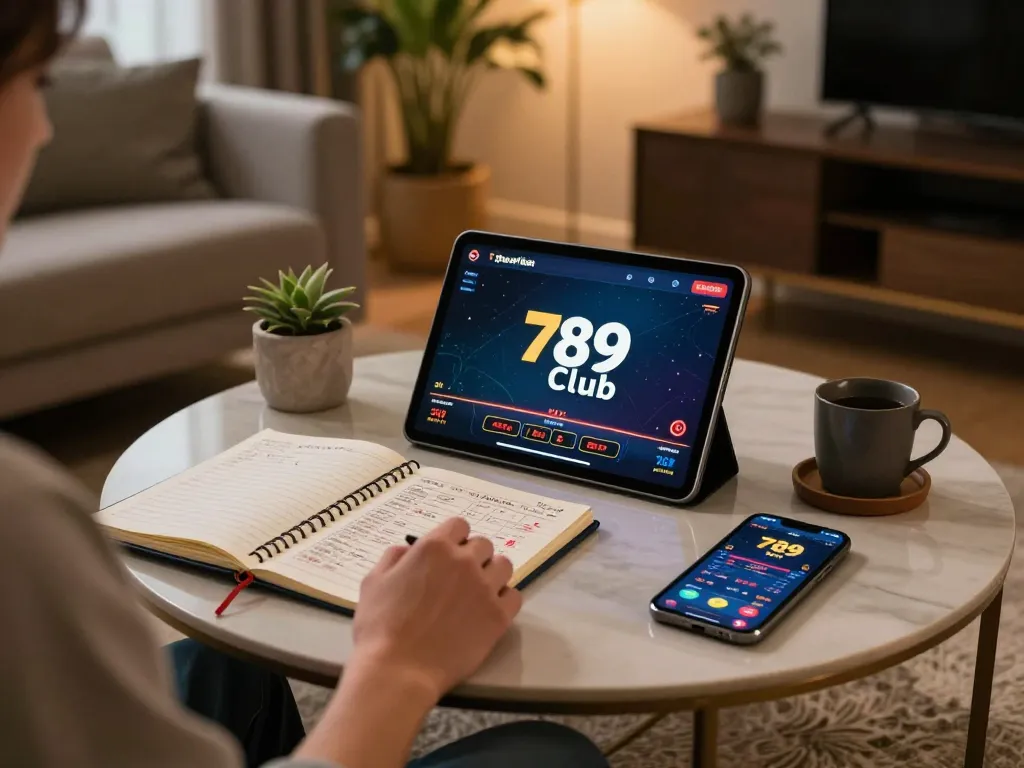 Player immersed in online gaming at 789 club on a tablet in a cozy home environment.