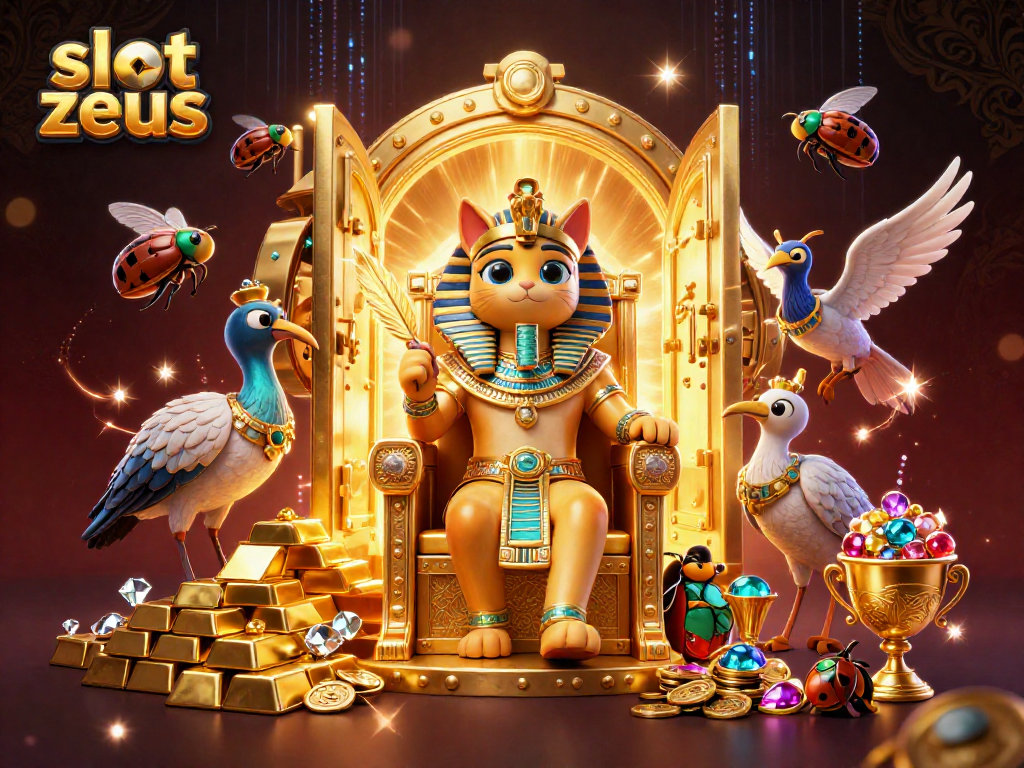 Experience the thrill of winning with slot zeus in this vibrant Egyptian-themed casino illustration.