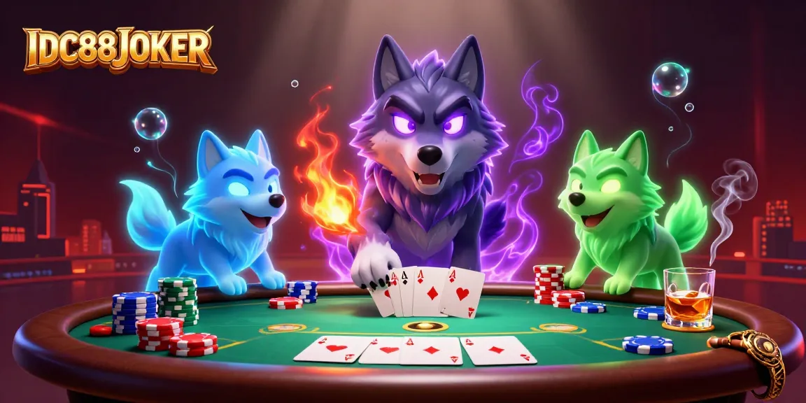 Engage with IDC88JOKER in this vibrant poker showdown filled with spectral wolves and luminous elements.