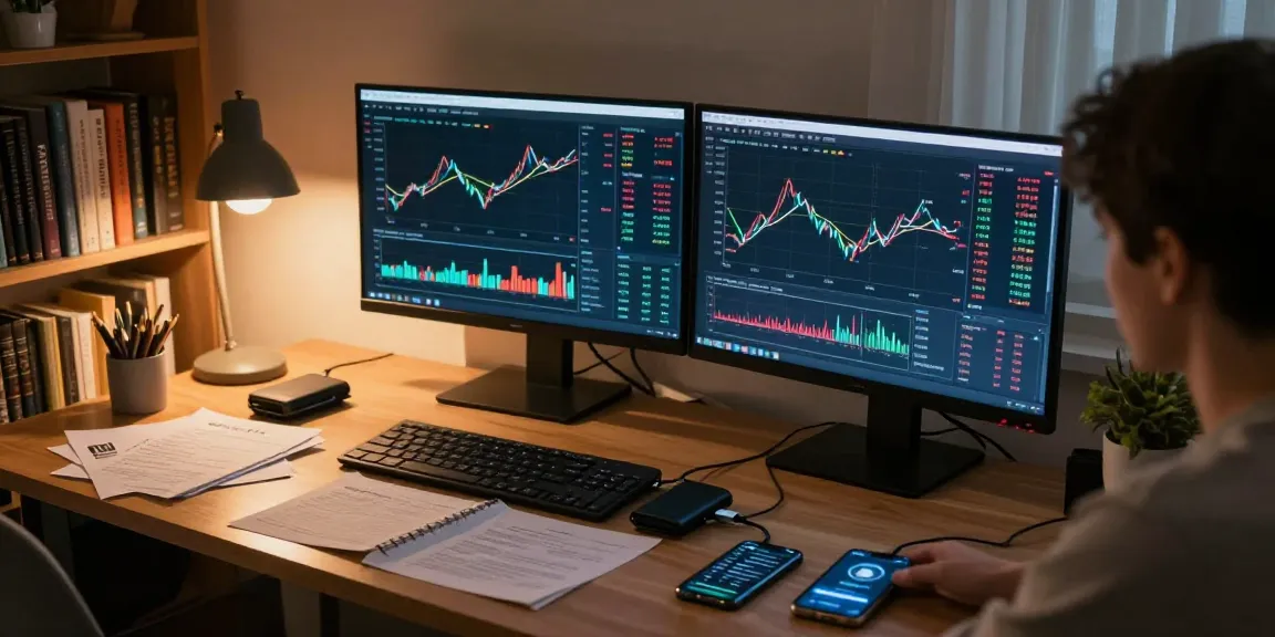 Legit cloud mining platform analysis in a cozy home office with cryptocurrency trading tools and resources.