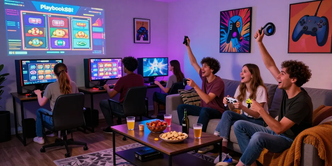 Experience gaming excitement with Playbook88 as friends enjoy an online slot session.