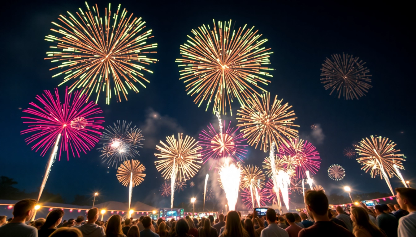 Vibrant celebration with wholesale fireworks bursting in the night sky, delighting spectators.