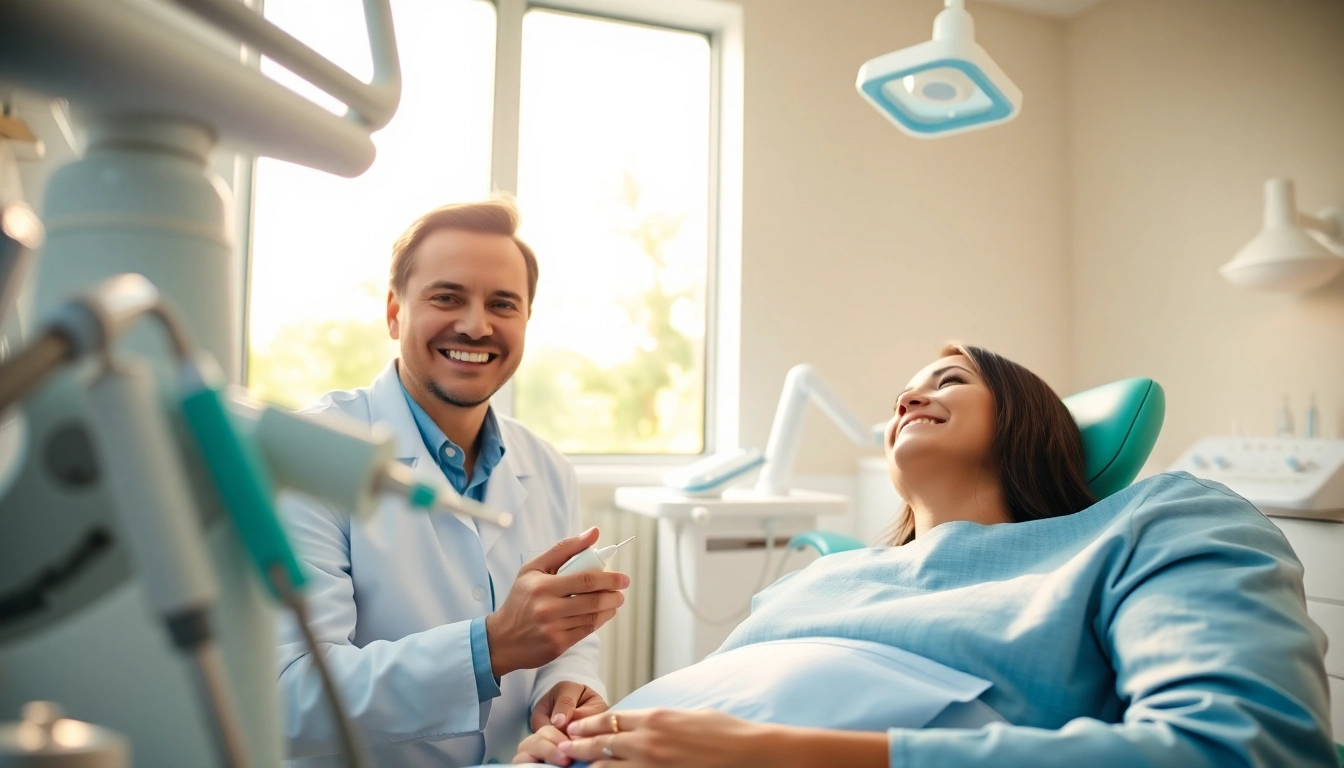 Bright image of a dentist at newsmilelife interacting with a happy patient in a modern clinic.