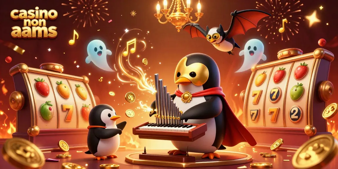 Divertiti nei casinò non aams con un pinguino in maschera che suona un organo d'oro