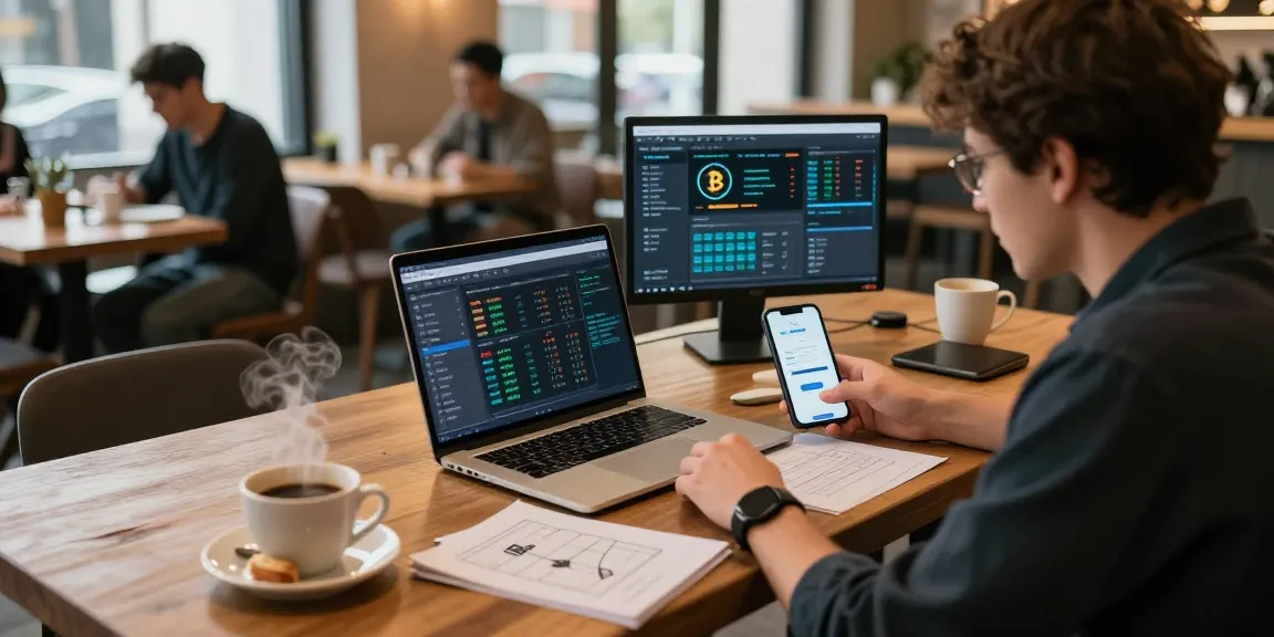 Explore bitcoin mining online with cryptocurrency trading interface and digital wallet setup in a cozy cafe.