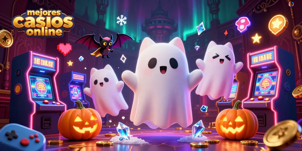 Disfruta de los mejores casinos online con un emocionante gato fantasma y un murciélago en una escena vibrante.