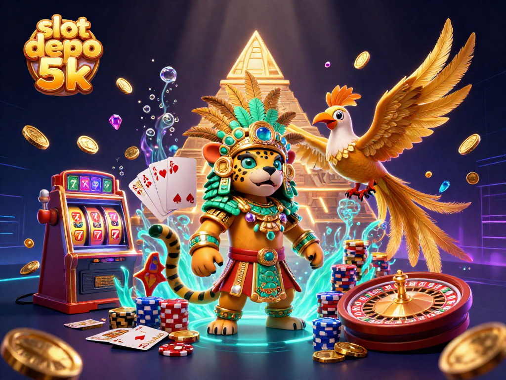 Engage with slot depo 5k in this vibrant 3D casino scene with lucky sevens and golden chips.