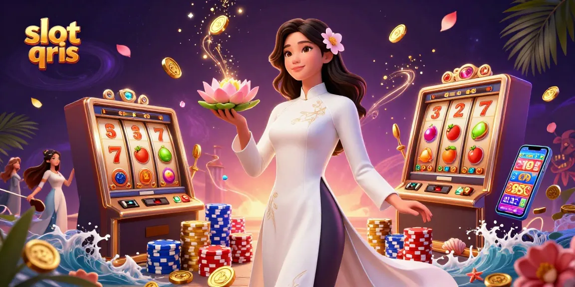 Experience the excitement of slot qris with vibrant illustrations featuring spinning reels and winning coins.