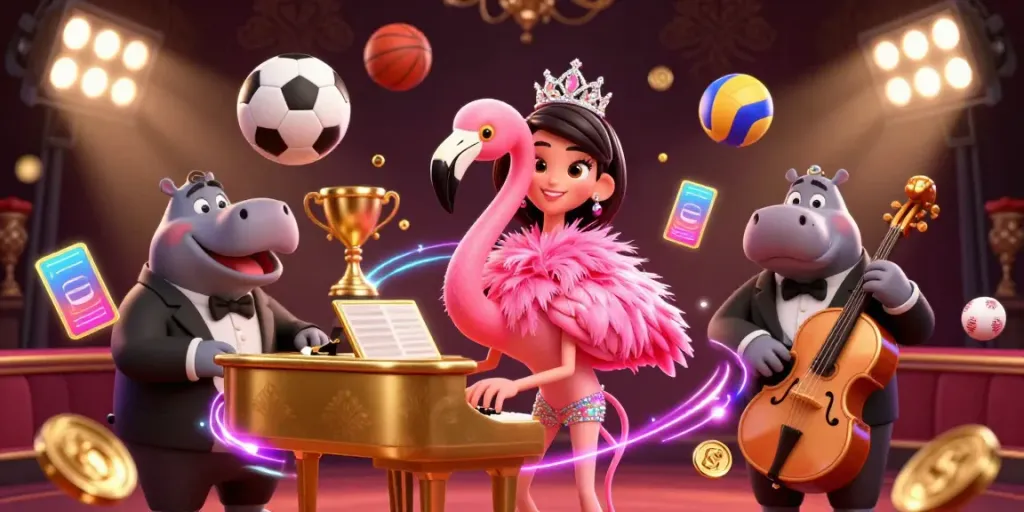 Experience sunwin excitement in this vibrant casino scene with dynamic characters and gambling elements.