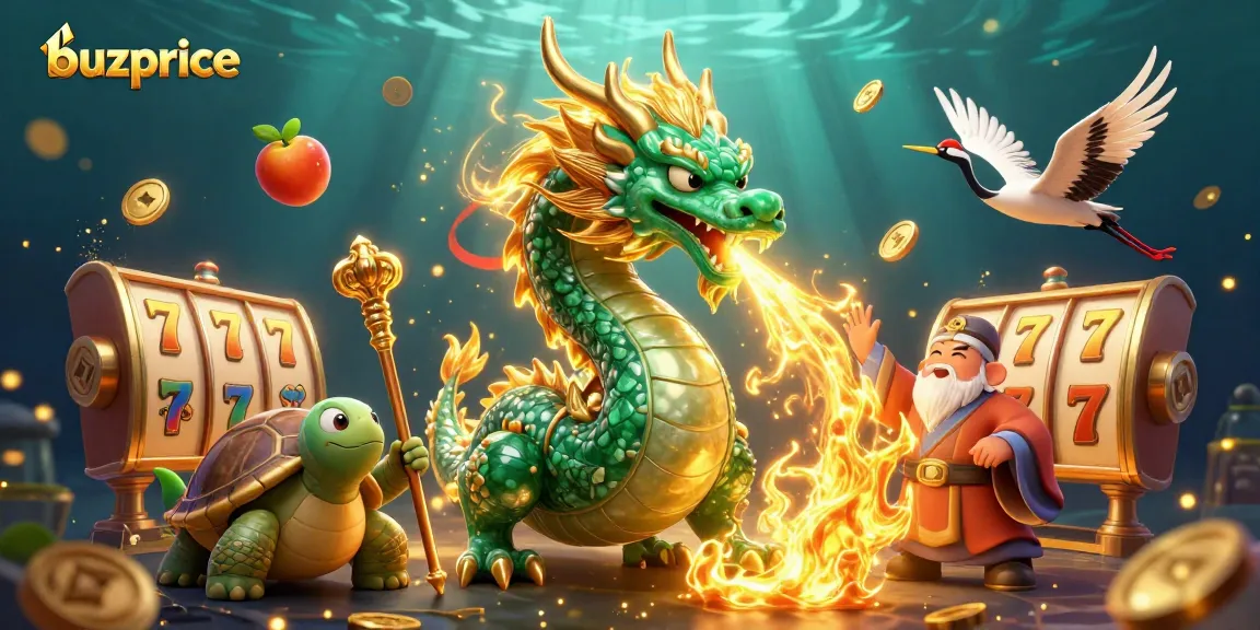 Win big with buzprice at the slots, featuring a jade dragon and lucky symbols.