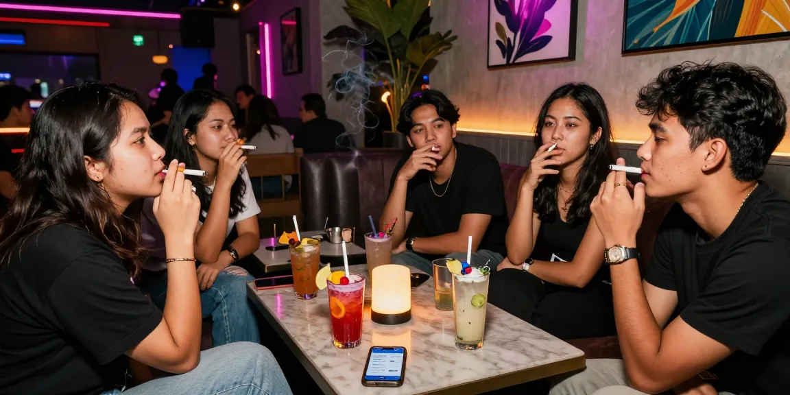 Friends enjoying the vibrant atmosphere while discussing rokok88 daftar at a trendy lounge.