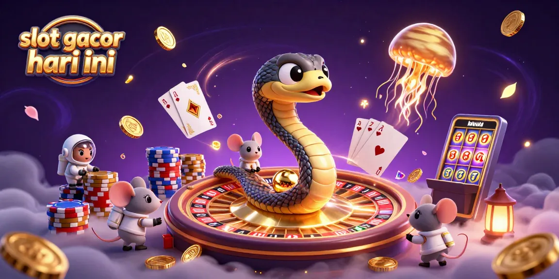 Slot gacor hari ini menampilkan karakter unik dalam ilustrasi kasino 3D yang dinamis dan penuh warna.