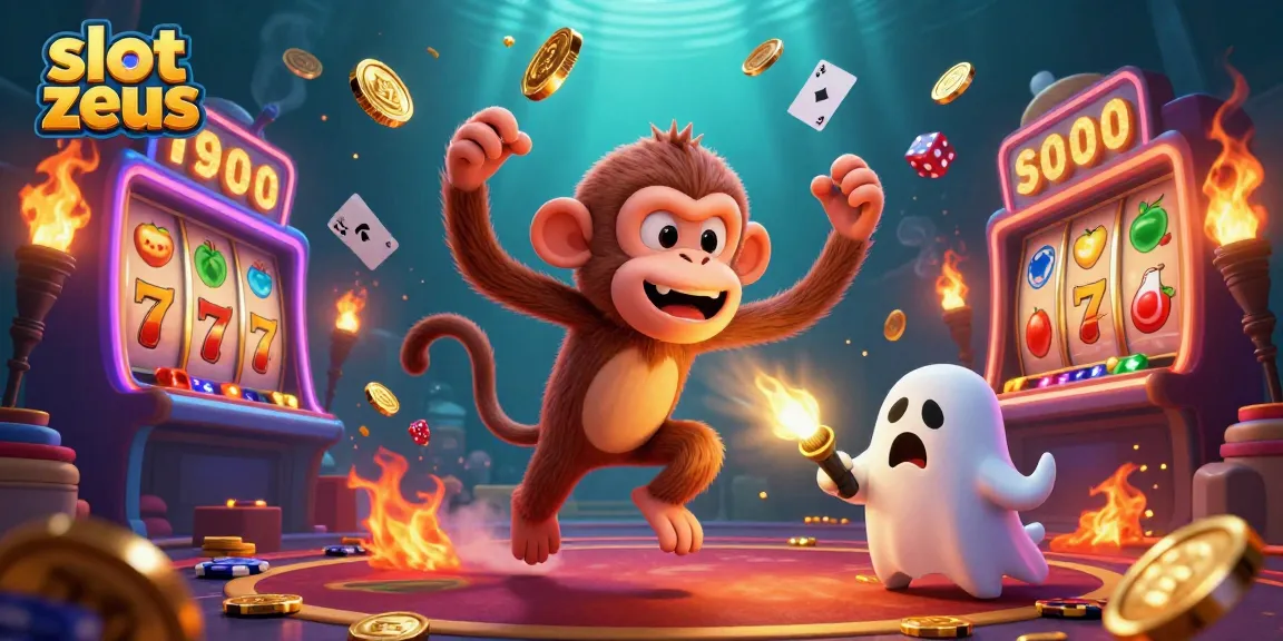 Engage with slot zeus in an exciting 3D casino scene featuring golden elements and a playful ghost.
