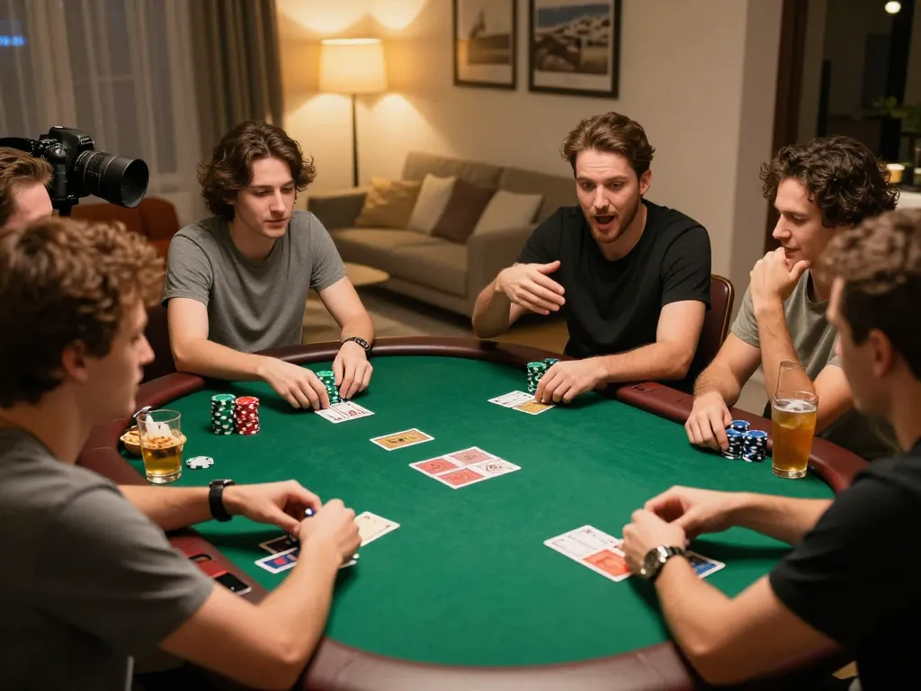 Engaged players enjoying a lively poker night with thabet strategies at home.