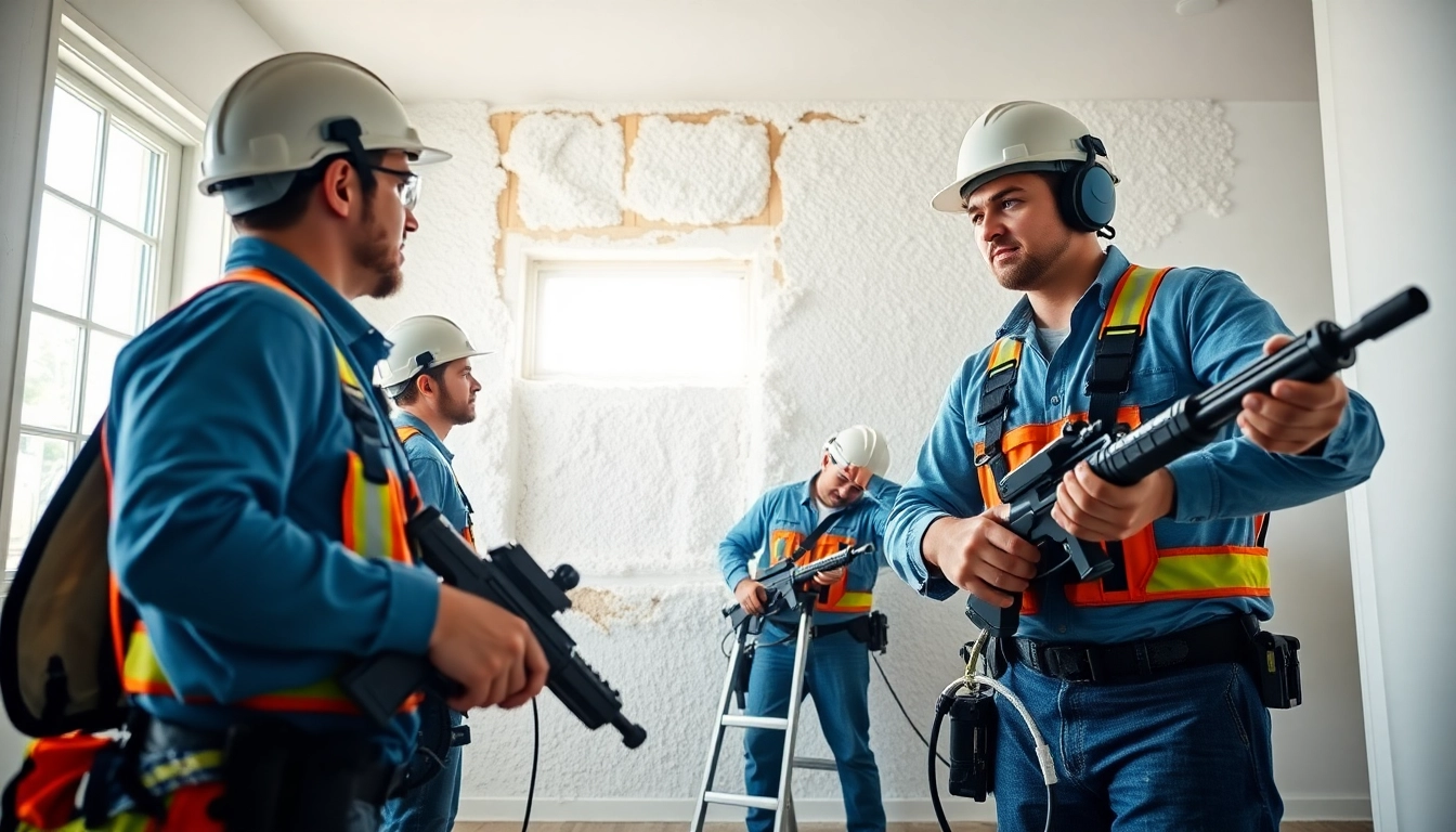 spray foam removal contractors actively removing insulation in a clean, well-lit residential space