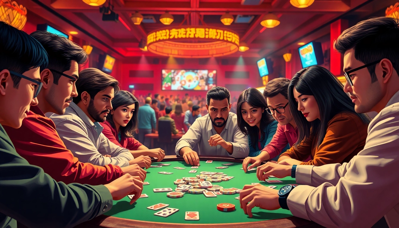 Players immersed in yono rummy game, showcasing excitement and strategy in a vibrant atmosphere.
