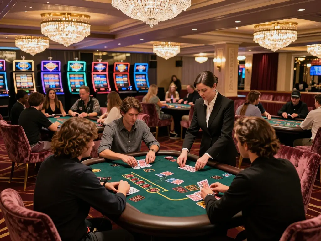 Sunwin players enjoying an exciting round of blackjack in a luxurious casino atmosphere.
