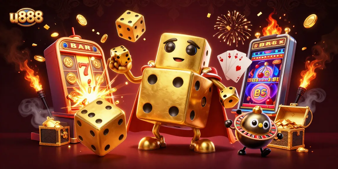 Experience the excitement of u888 gaming with vibrant golden dice and dynamic casino elements.