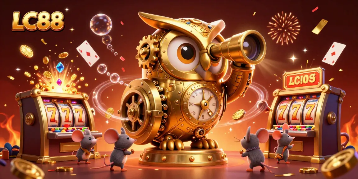 Experience thrilling gaming action at LC88 with a dynamic casino scene featuring playful characters and vibrant elements.