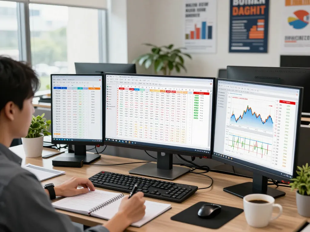 Analyst monitoring Data HK 2026 lottery results in a modern office setup with live updates and visual trends.
