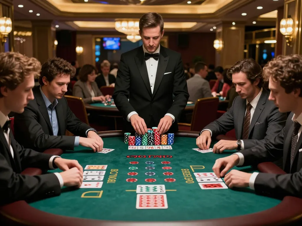 Players engage in strategic blackjack gameplay at a luxury casino table, highlighting superjp excitement.