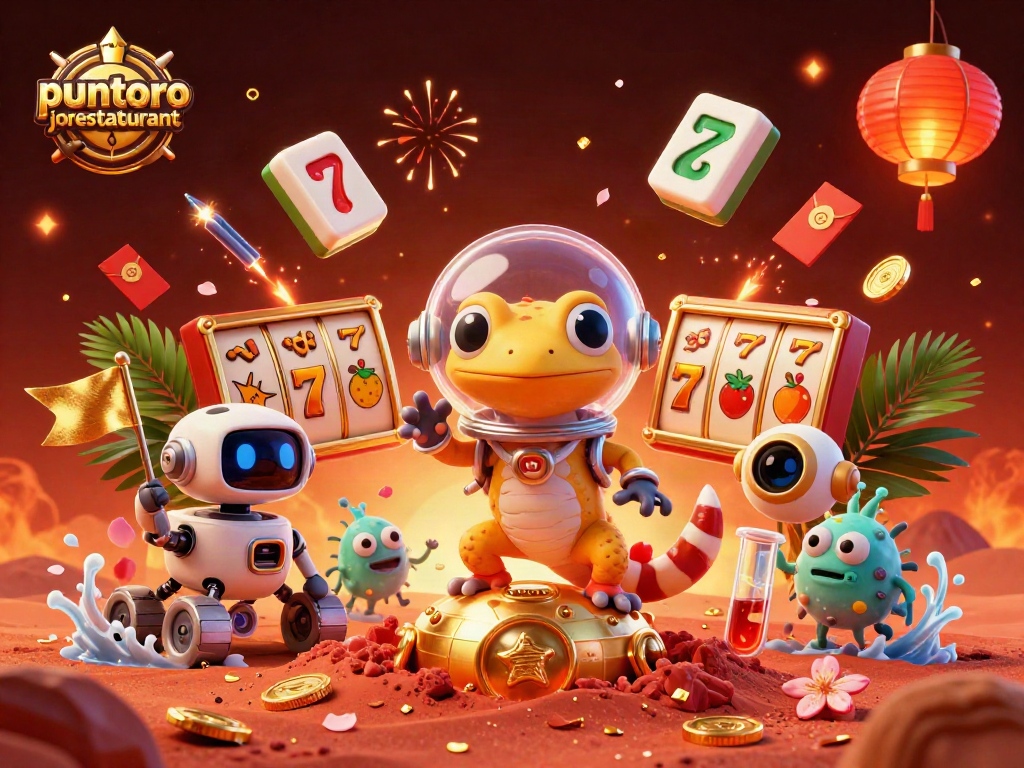 Experience thrilling gaming at puntorojorestaurant with a vibrant 3D illustration of Martian gecko in a casino.
