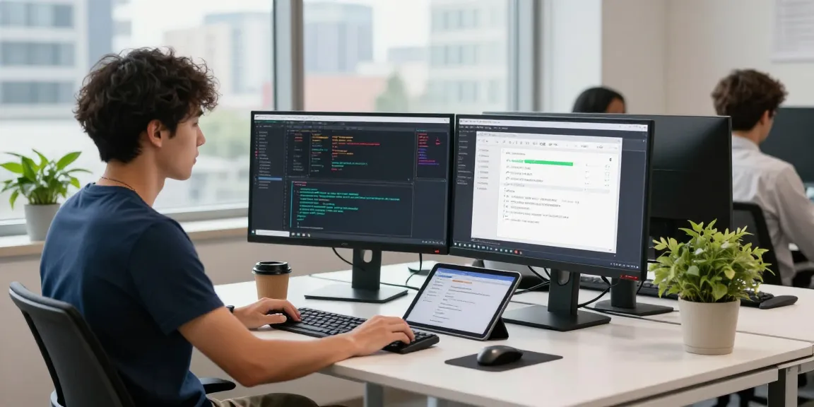 Developer using NAGA2000 in a modern office environment with multiple screens.