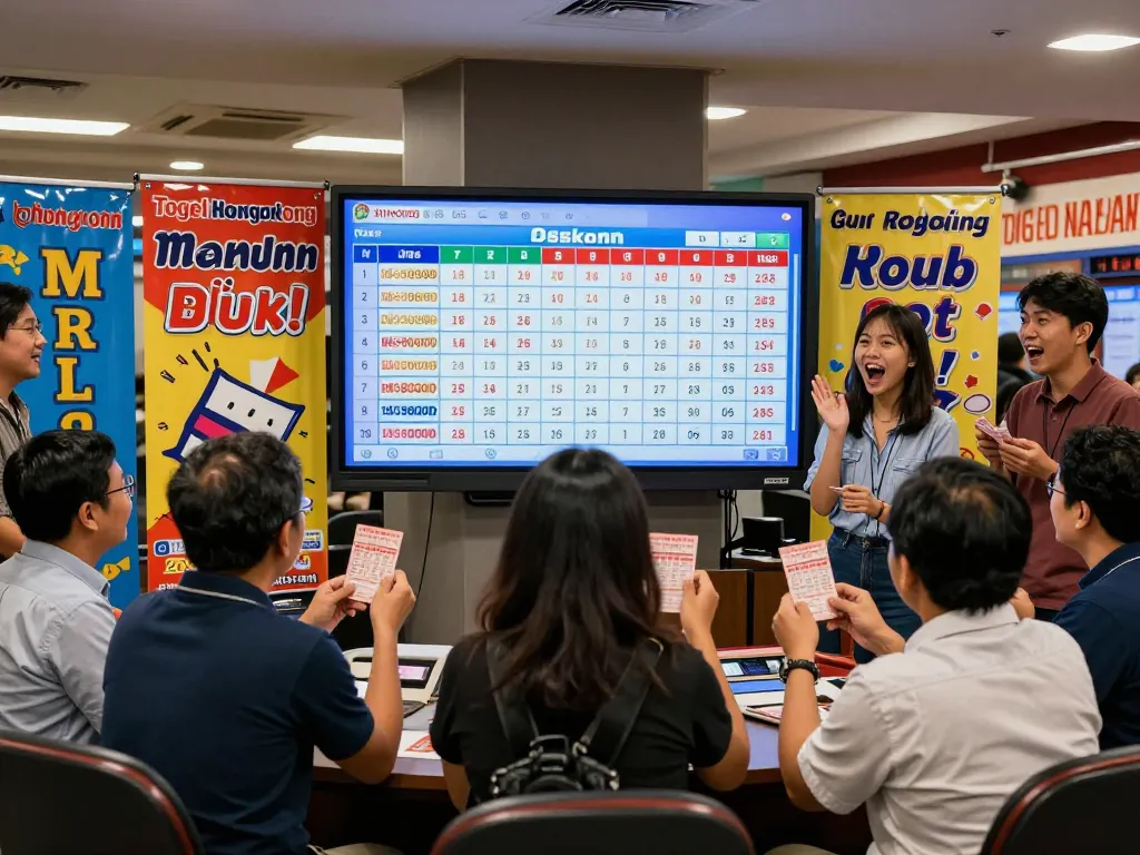 Players engaging with live HK draw results showcasing Data HK excitement in a vibrant lottery hall.