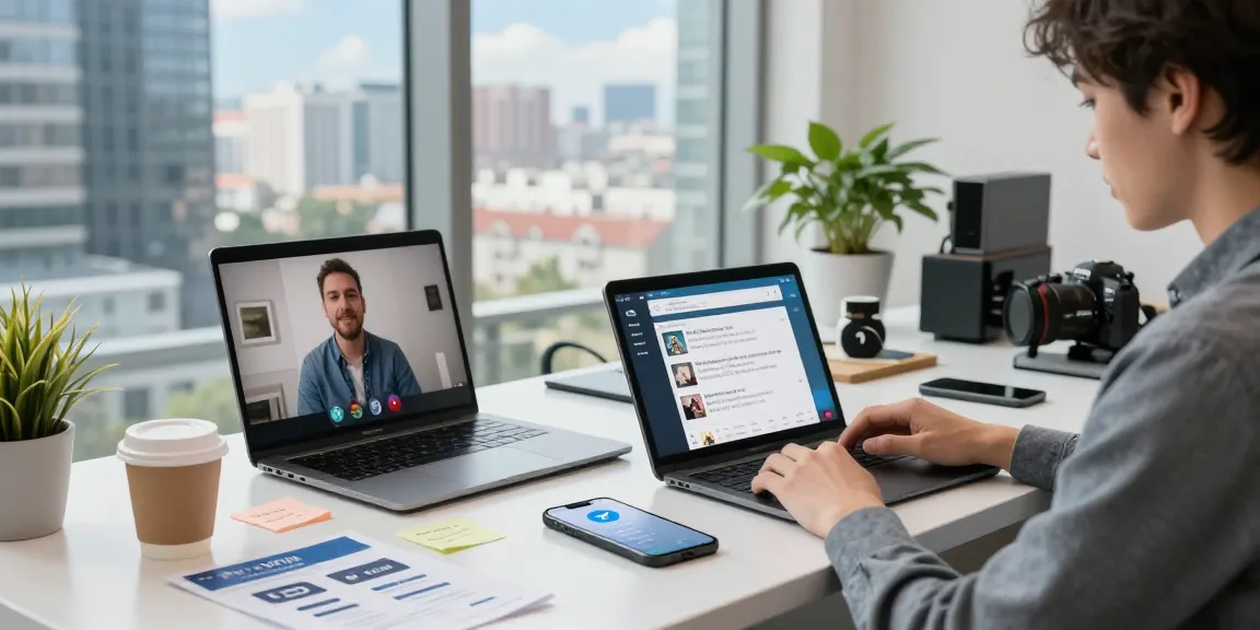 telegram china support through modern workspace setup with devices displaying Telegram.