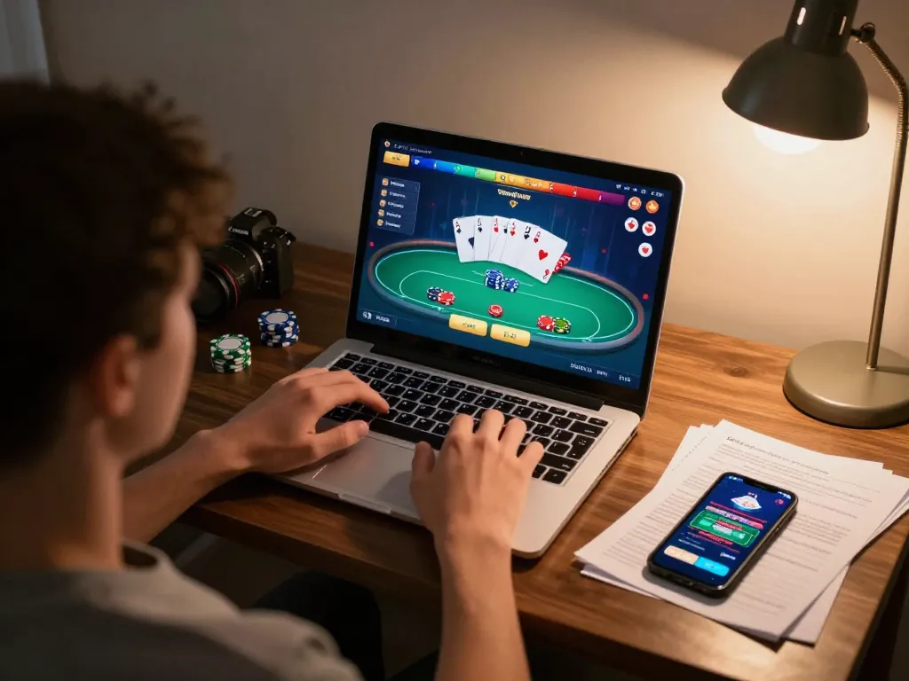 Player engaging with the 566 online casino interface on a laptop at home.