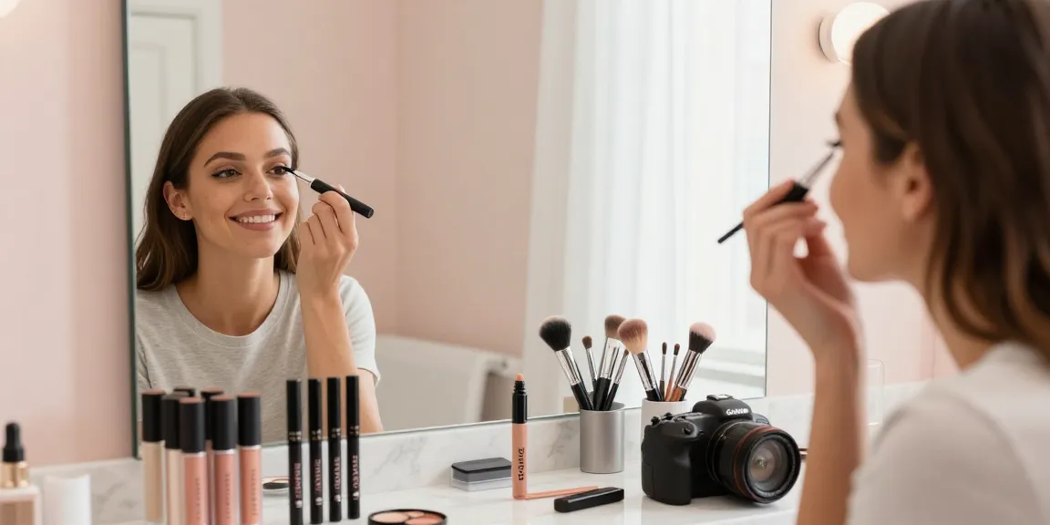 Applying Insanely Intense Tattooed Eyeliner in a bright bathroom with Skone Cosmetics.