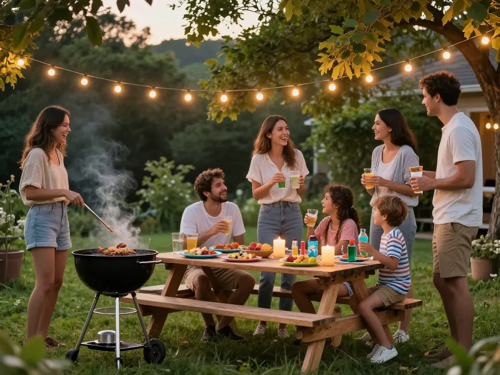 Family enjoying a summer barbecue with the best mosquito repellent products for effective outdoor protection.
