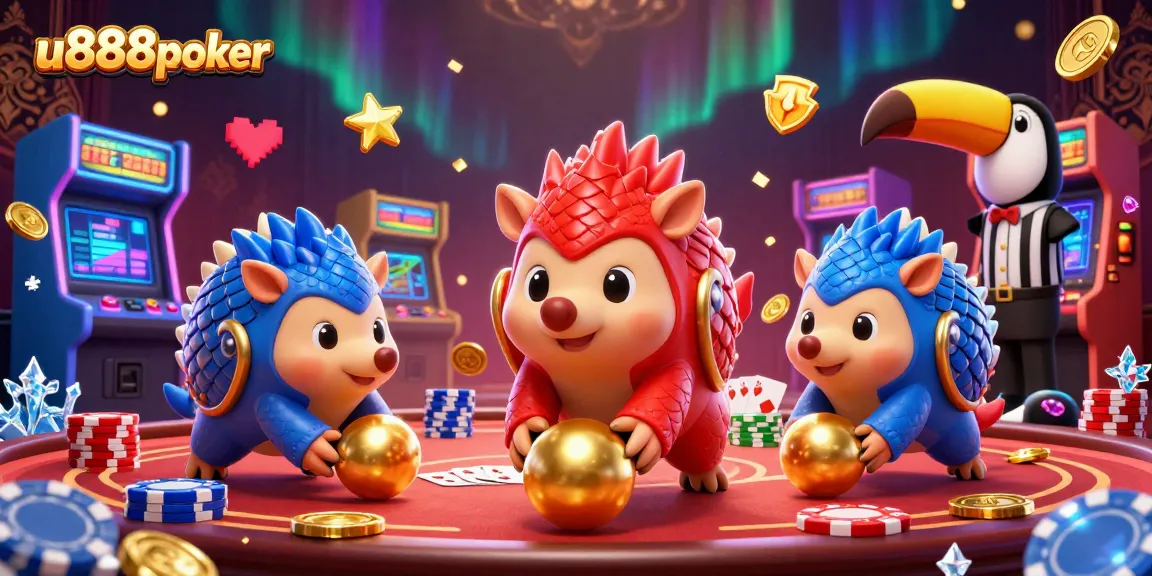 u888poker pangolins bowl through poker chips in a vibrant casino scene