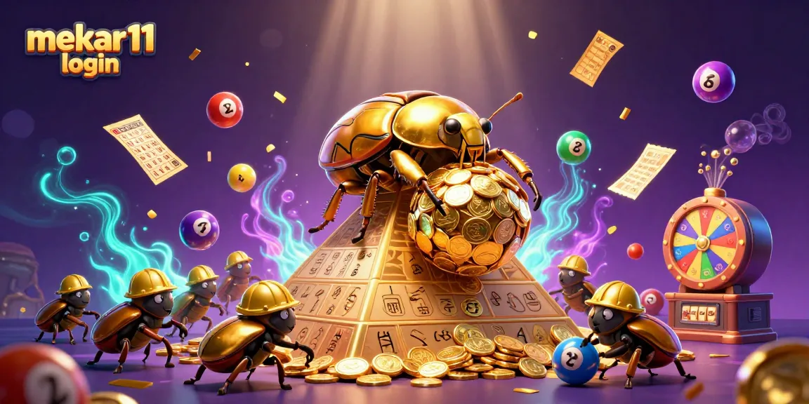 Experience winning with mekar11 login featuring a lively scene of golden dung beetles in a casino