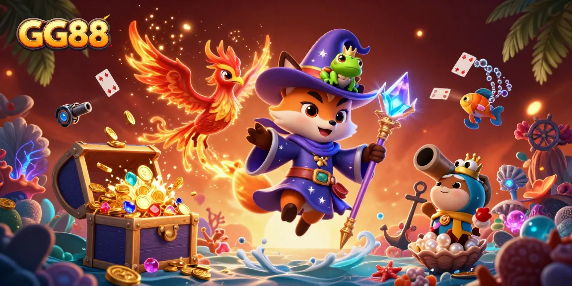 Experience thrilling gameplay at GG88 with a magical theme showcasing a wizard fox, phoenix, and treasures!