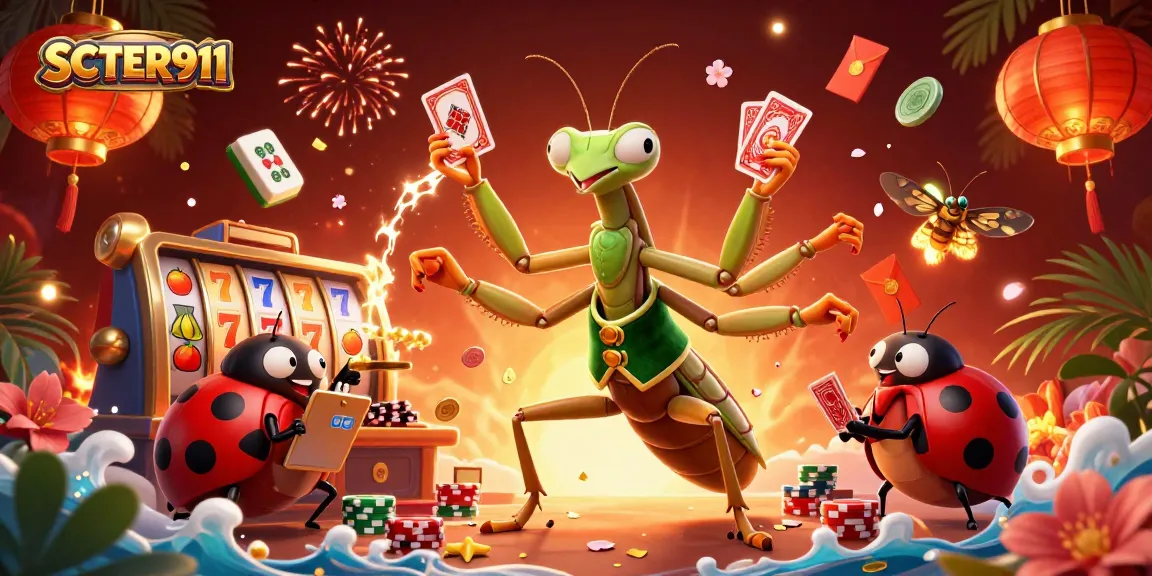 Engage in thrilling gameplay with SCATTER911 as the mantis deals cards, attracting jackpots.