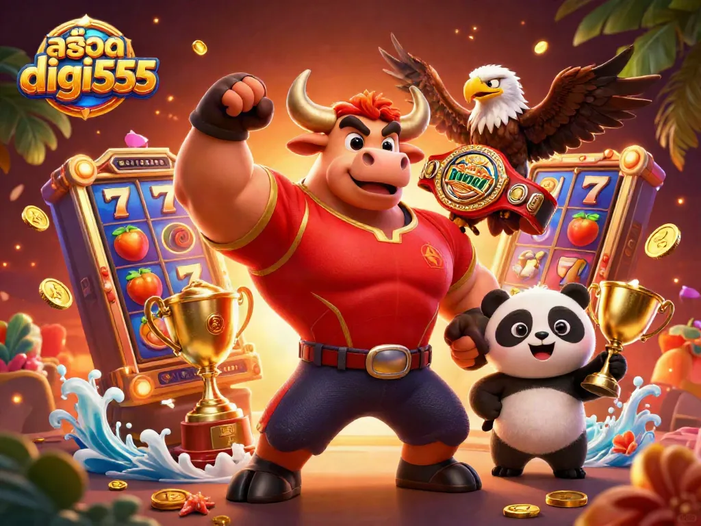Engaging scene with สล็อต digi555 characters winning big at slots with vibrant elements and dynamic action.