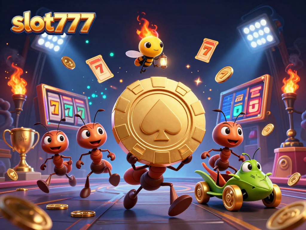 Spin the reels at slot777 with a team of heisting ants and golden poker chip.