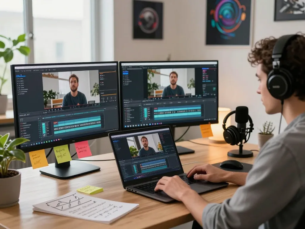 Video to promptgenerator workspace with AI analysis tools and video editing setup.